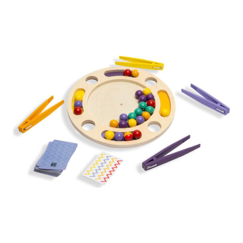 BS Toys Zigzag houten spel met pincetten, balletjes en opdrachtkaarten